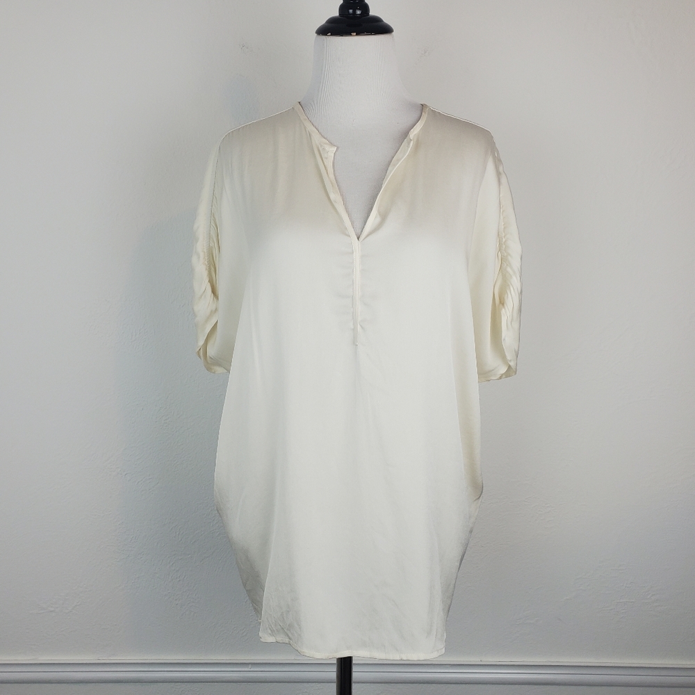 Classiques Entier Top Silk Blouse Ruched Batwing Neutral Career Elegant Cream